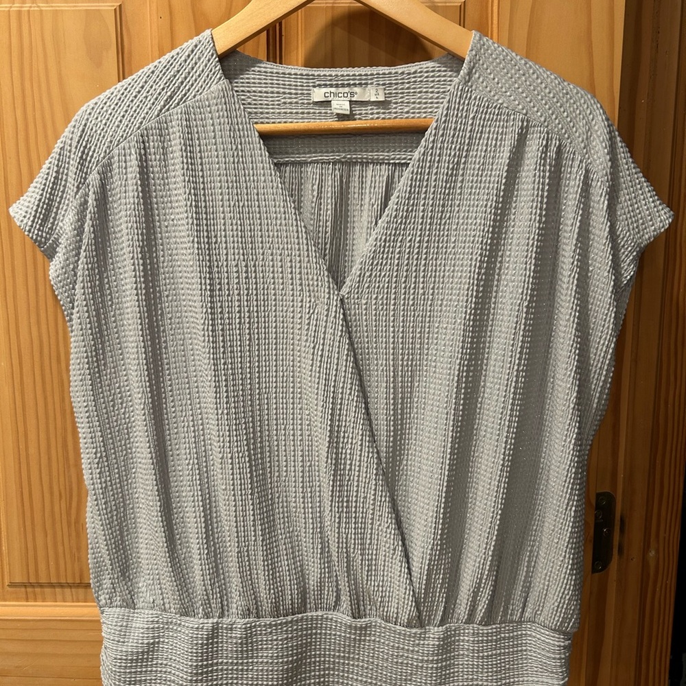 Chico's Pale Gray Textured Surplice Blouse